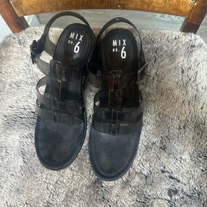 Mix No.6 Alesi Chunky Platform Black & Clear Jelly Sandals, Size 6